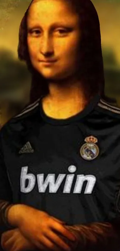 An artistic fusion of Mona Lisa wearing a sports jersey.