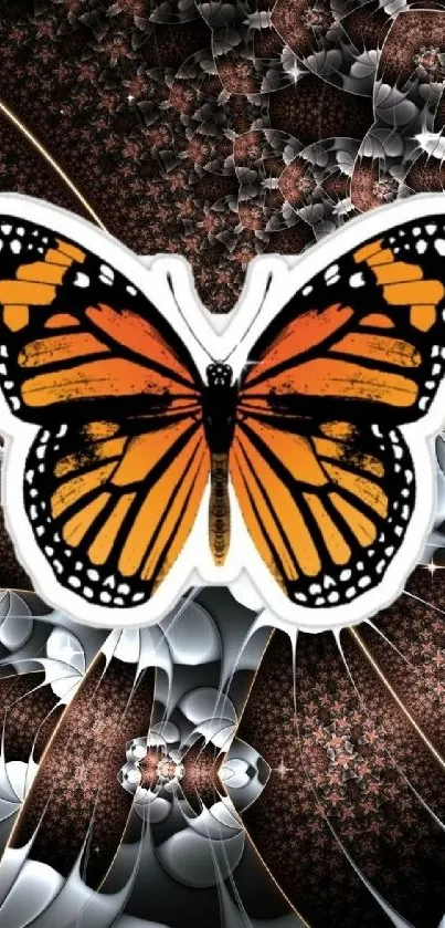 Monarch butterfly on fractal background wallpaper.