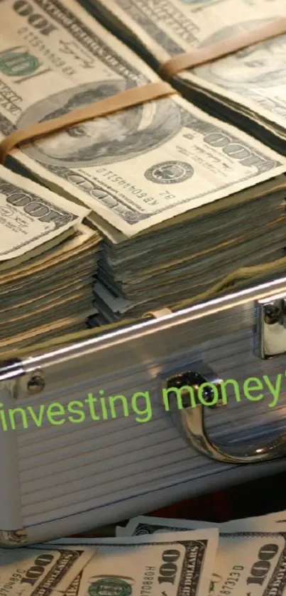 Stacks of hundred-dollar bills in a briefcase wallpaper.
