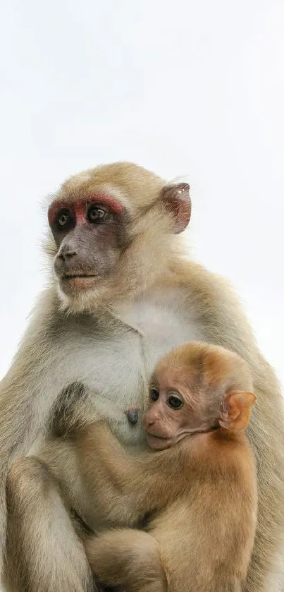 Monkey with baby in nature scene, showcasing wildlife bonding.