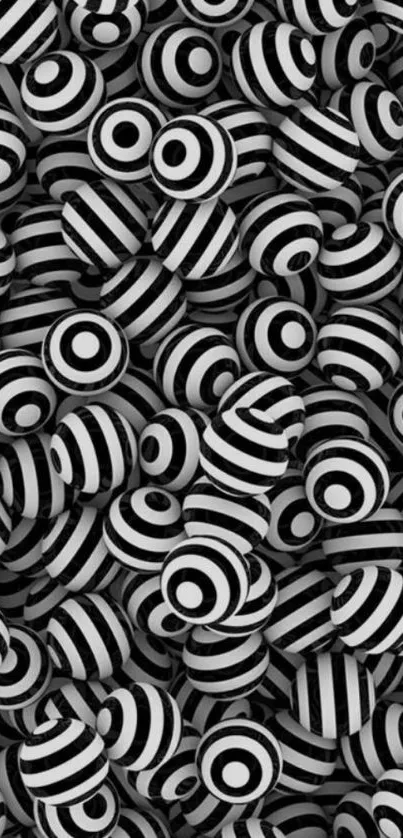 Black and white 3D striped spheres pattern wallpaper.