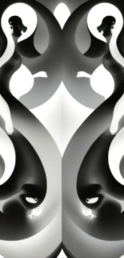 Elegant monochrome abstract art wallpaper with swirling designs for mobile.