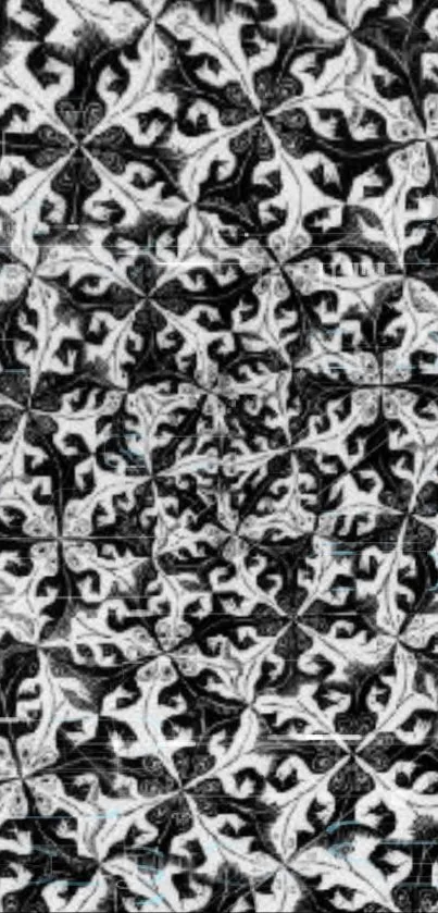 Black and white abstract patterned wallpaper with a fractal design.