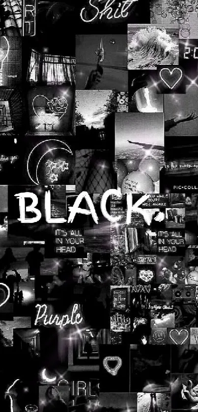 Monochrome aesthetic collage with black and white images.