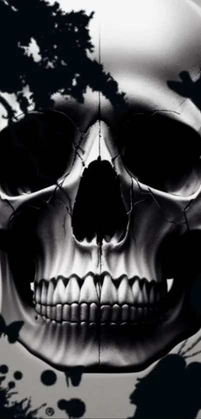 Monochrome skull wallpaper with artistic design.