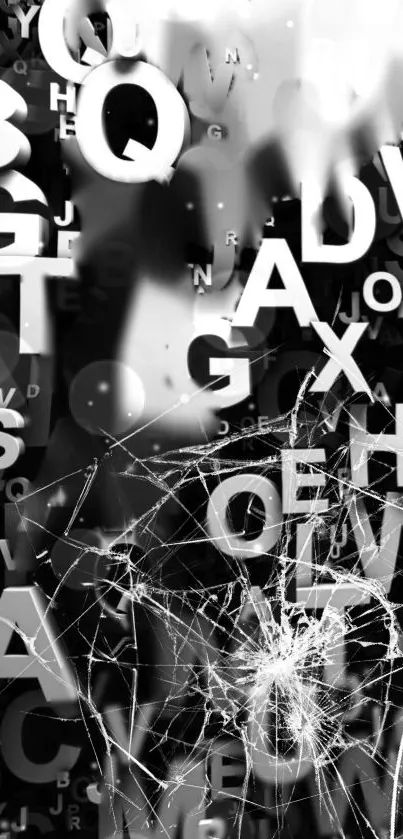 Abstract monochrome wallpaper with broken letters and a cracked design artfully arranged.