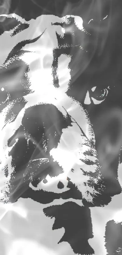 Monochrome illustration of a bulldog face on dark background.