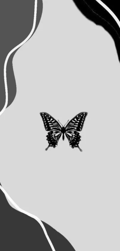 Monochrome butterfly wallpaper with abstract design.