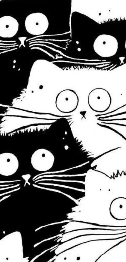 Whimsical black and white cat sketch wallpaper for mobile devices.