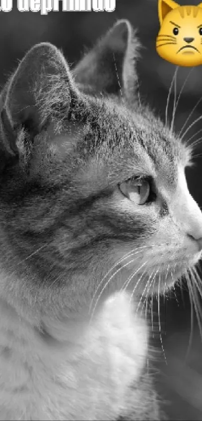 Monochrome wallpaper featuring a thoughtful cat in profile.