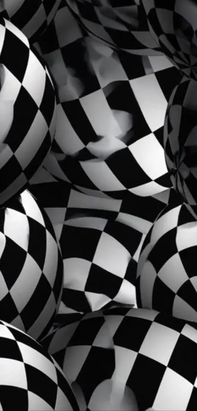 A captivating monochrome wallpaper featuring checkered spheres.