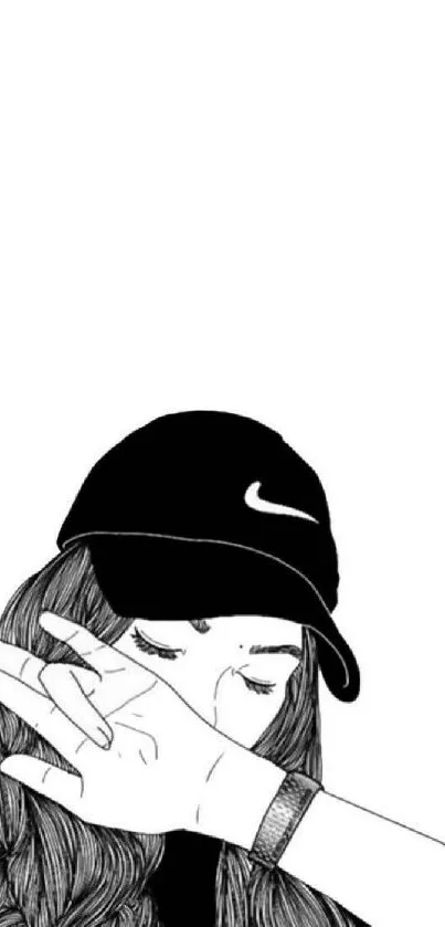 Monochrome illustration of a stylish person in a cap, perfect for phones.