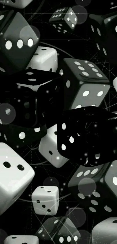 Monochrome dice pattern mobile wallpaper in black and white.