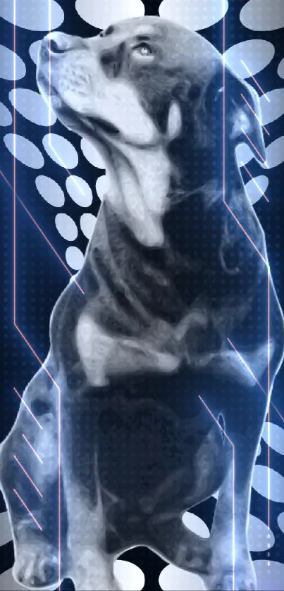 Black and white dog illustration on abstract background.