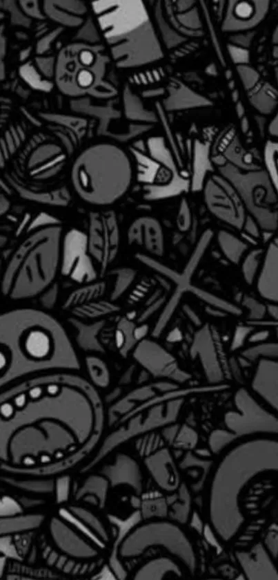 Monochrome doodle wallpaper with abstract art for mobile phone.