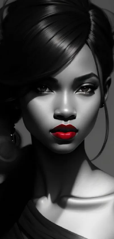 Stylish monochrome portrait with red lips on mobile wallpaper.