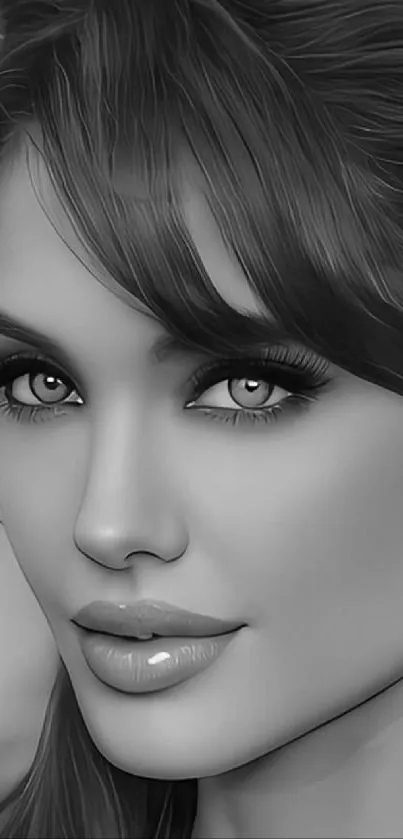 Monochrome portrait of a woman in grayscale art style.