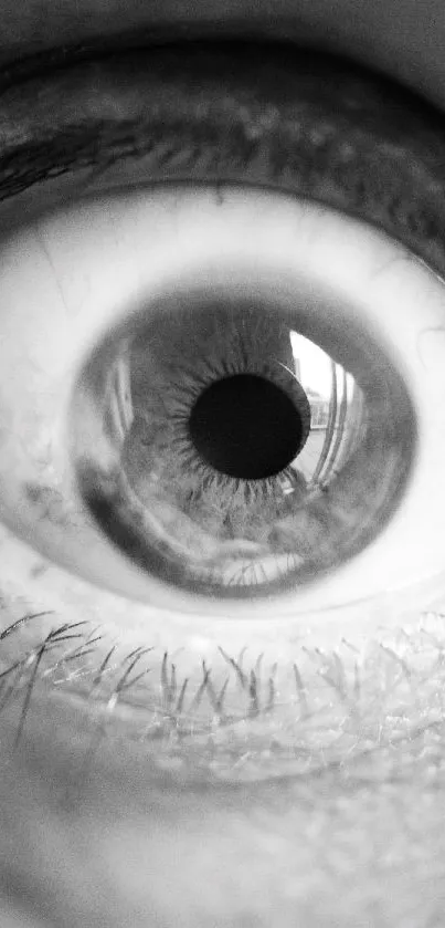 Monochrome close-up of a human eye with detailed focus.