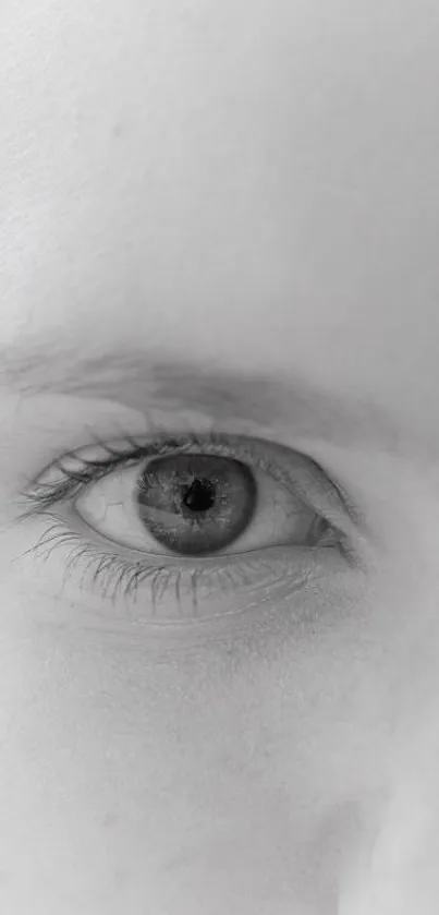 Monochrome close-up of a human eye in grayscale tones.