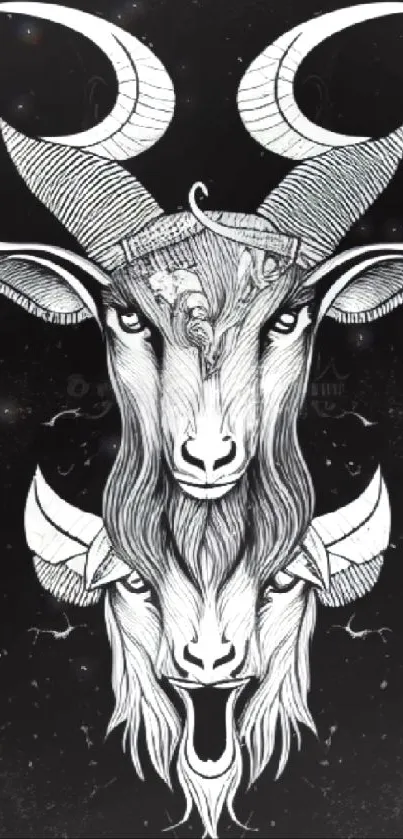 Monochrome goat illustration in black and white design.