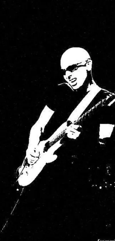 Black and white silhouette of a guitarist playing.