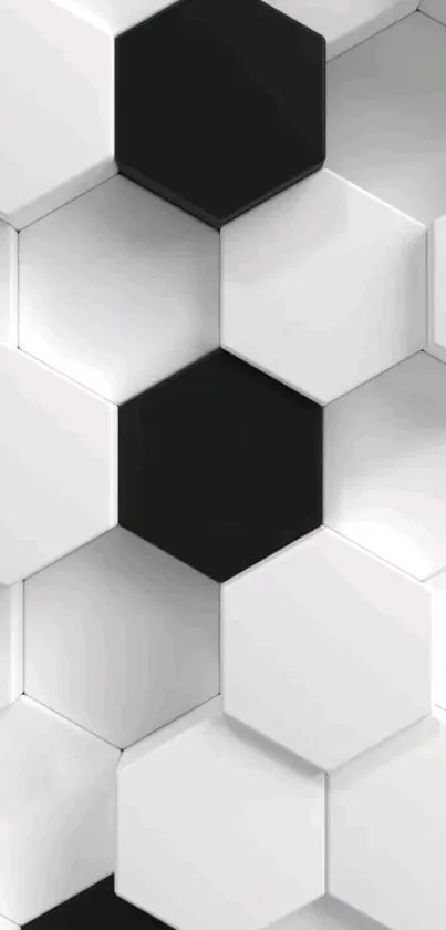 Monochrome hexagonal pattern wallpaper in black and white.