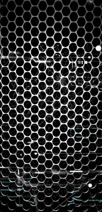 Monochrome honeycomb pattern phone wallpaper with geometric design.