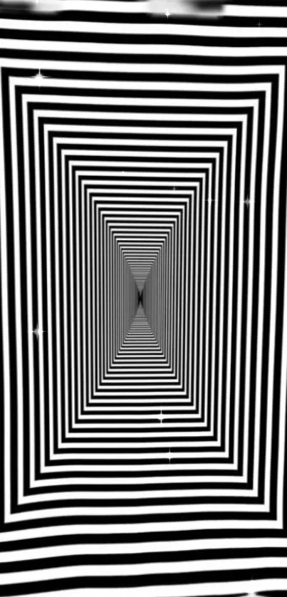 Black and white optical illusion with concentric stripes.