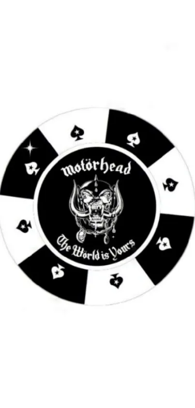 Black and white poker chip style wallpaper with band logo.