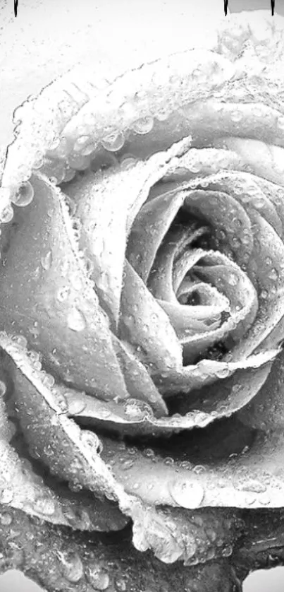 Monochrome rose with raindrops mobile wallpaper.