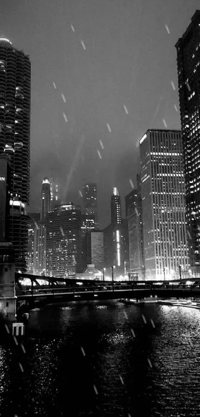 Black and white city skyline wallpaper showing urban buildings.