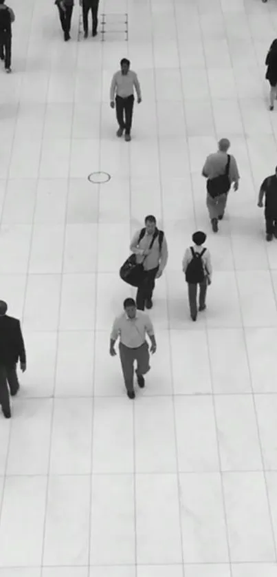 Monochrome image showcasing people walking in a city environment.