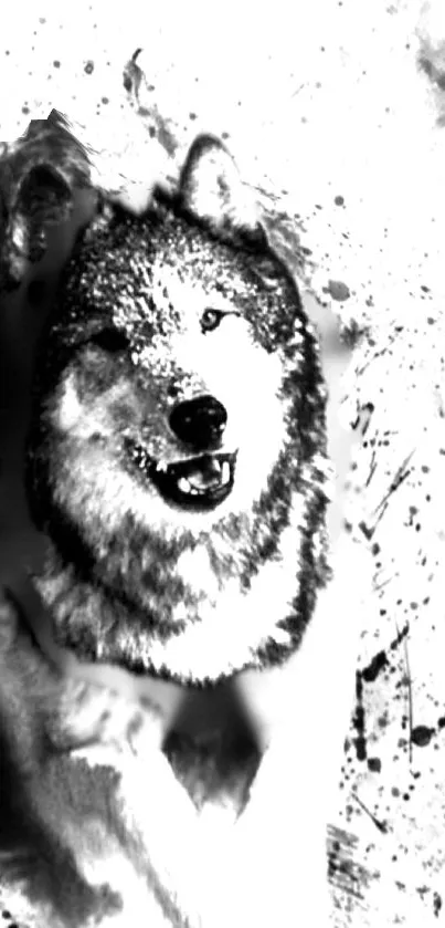 Black and white artistic wolf wallpaper for mobile phone.