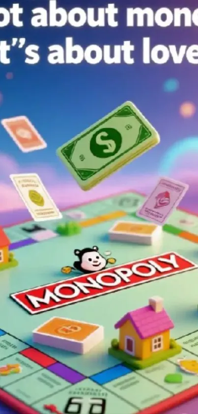 Colorful Monopoly-themed wallpaper with love message.