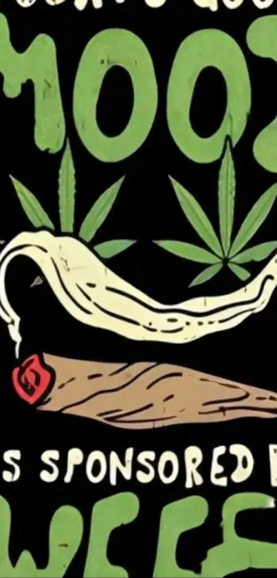 Humorous cannabis-themed wallpaper with joint illustration.