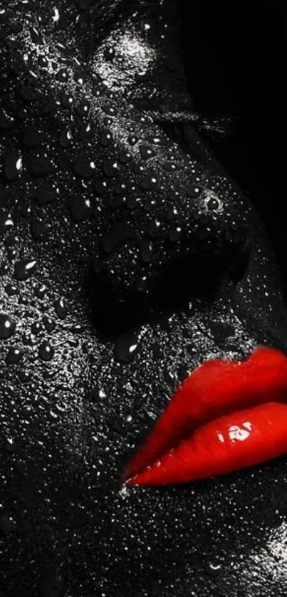 Black background with glossy red lips wallpaper.