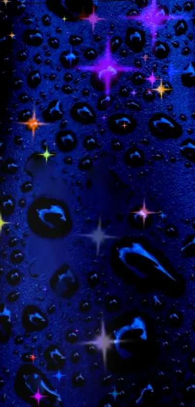 Moody blue and black wallpaper with realistic water droplets.