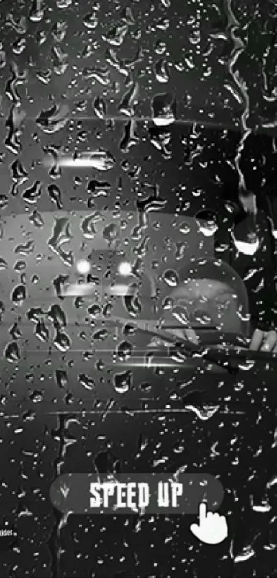 Raindrops on window with a car silhouette.