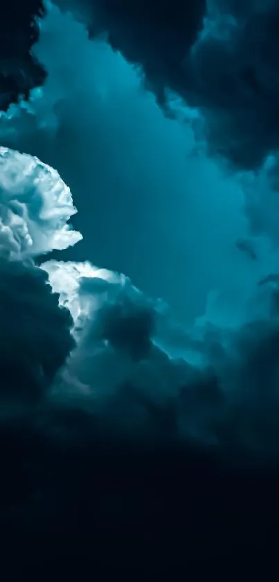 Dramatic cloudscape with dark and teal blue hues for mobile wallpaper.
