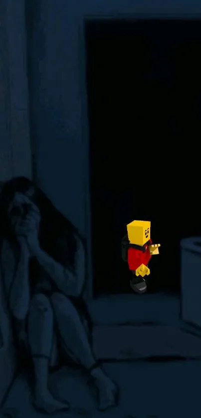 Moody dark art wallpaper with a yellow figure for mobile.