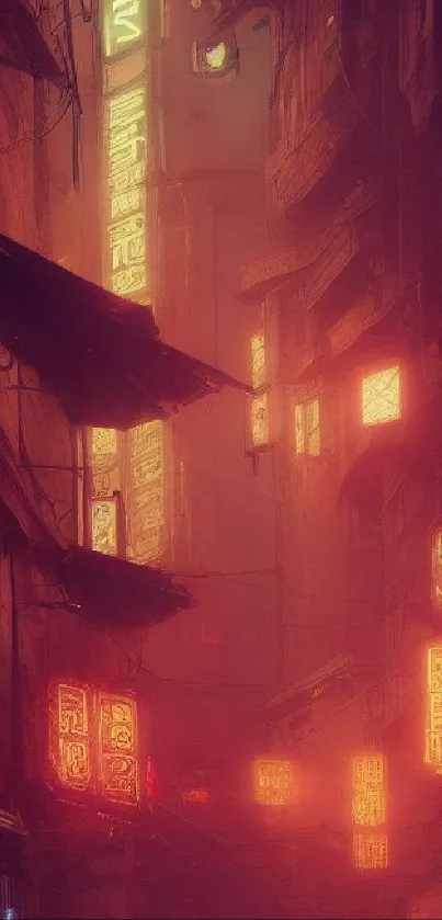 Moody alley with neon signs and a cyberpunk urban atmosphere.