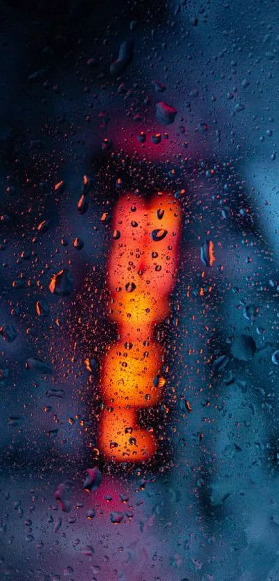 Moody neon lights and raindrop wallpaper with vibrant blue and orange hues.