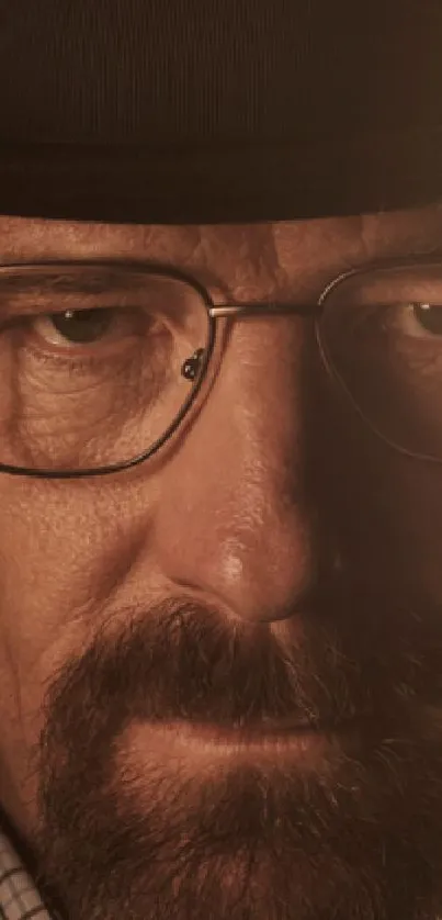 Moody portrait of a man with hat and glasses in warm lighting.