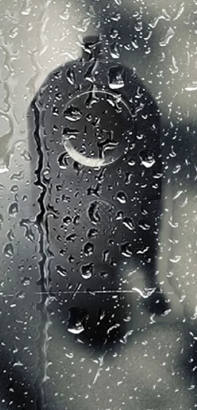 Moody rainy phone wallpaper with water droplets on glass.