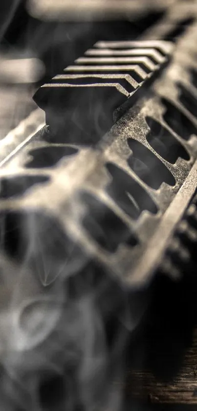 Close-up shot of a rifle on a wooden surface with a moody, rustic vibe.