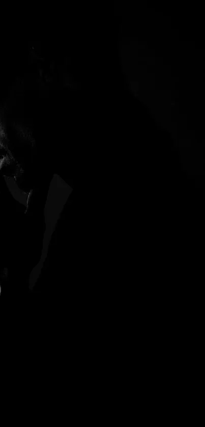 Moody silhouette of person with thoughtful pose, set in darkness.