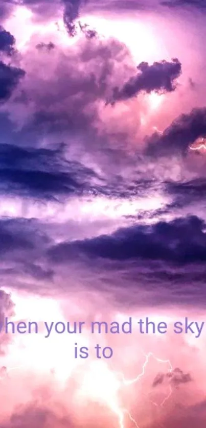 Purple stormy sky with lightning on wallpaper.