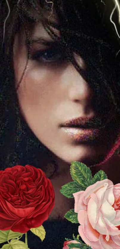 Mysterious woman with roses mobile wallpaper.