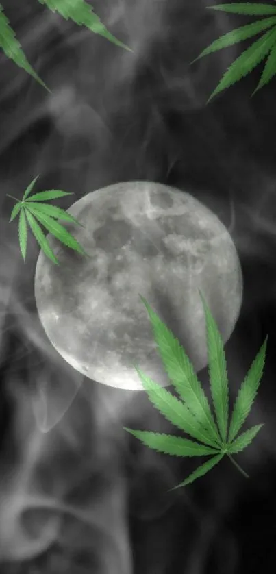 Full moon with green leaves on dark background wallpaper.