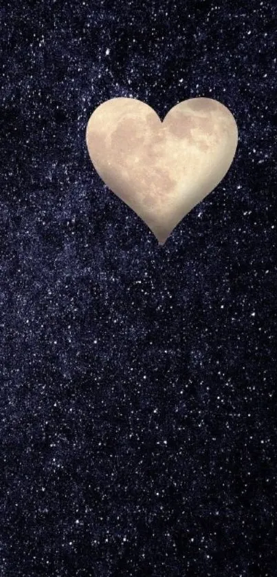 Heart-shaped moon on a starry dark blue night sky for mobile wallpaper.